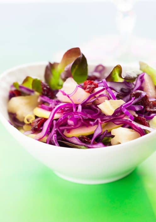 salad, apples, red cabbage